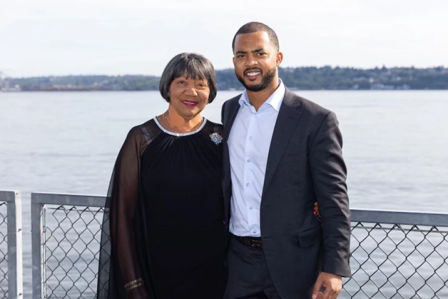 Chandler and his mother at the waterfront