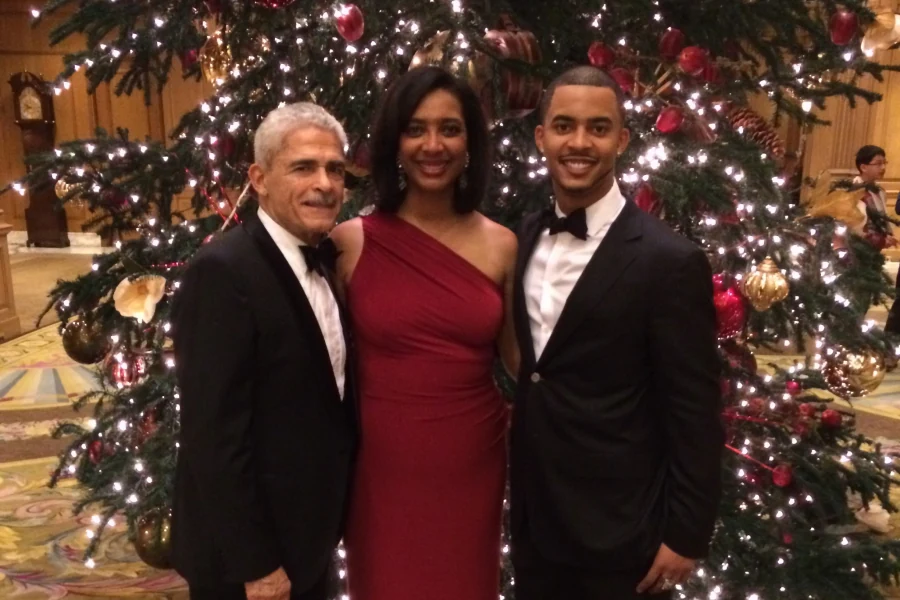 Chandler with his parents at Christmas